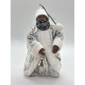 African American Santa Tree Topper Silver Robe Bell Christmas Decor